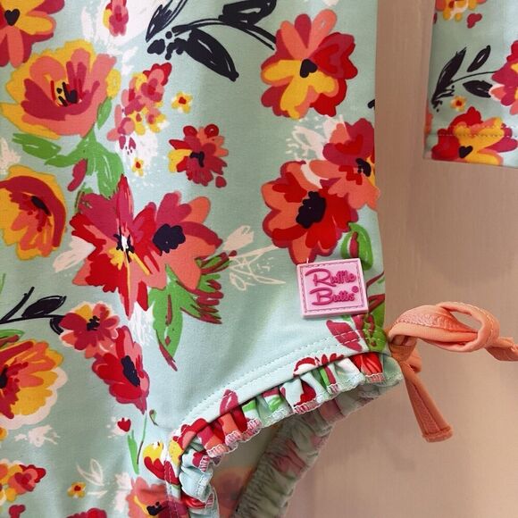 RuffleButts Painted Flowers One Piece Rash Guard Swimsuit Size 12-18 Months - Picture 6 of 16